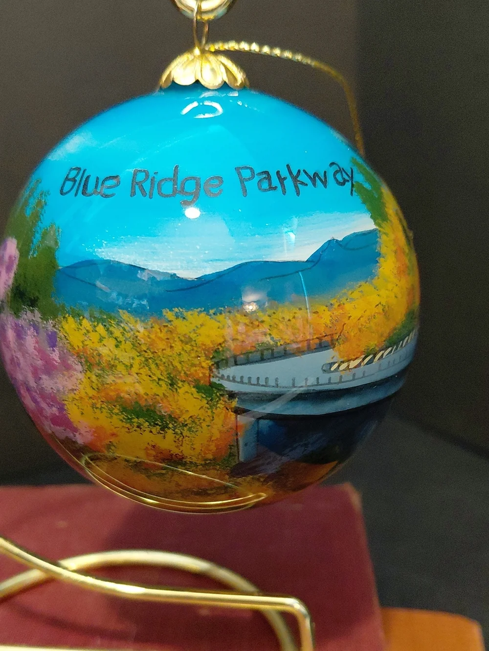 HANDPAINTED GLASS ORNAMENT BLUE RIDGE PARKWAY